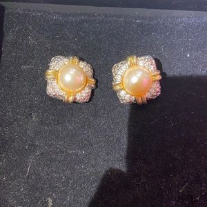 Faux pearl and diamond clip on earrings